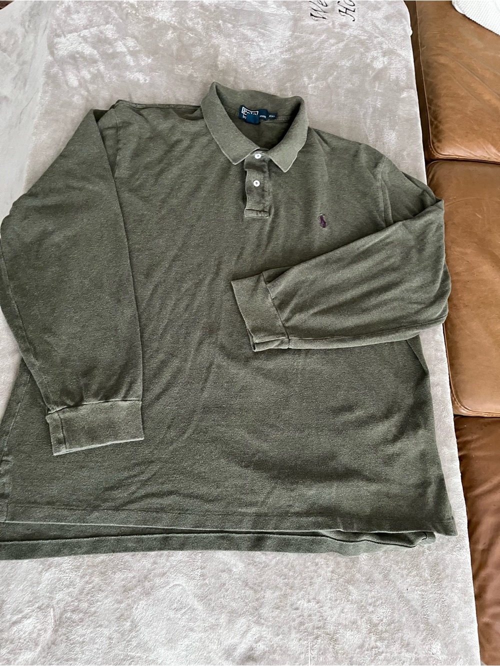 Y2K Polo by Ralph Lauren Olive Long-Sleeve Polo with Contrast Pony size XXL
